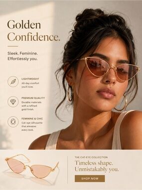 Gold Cat-Eye Sunglasses with Pink Lenses - Timeless Feminine Style